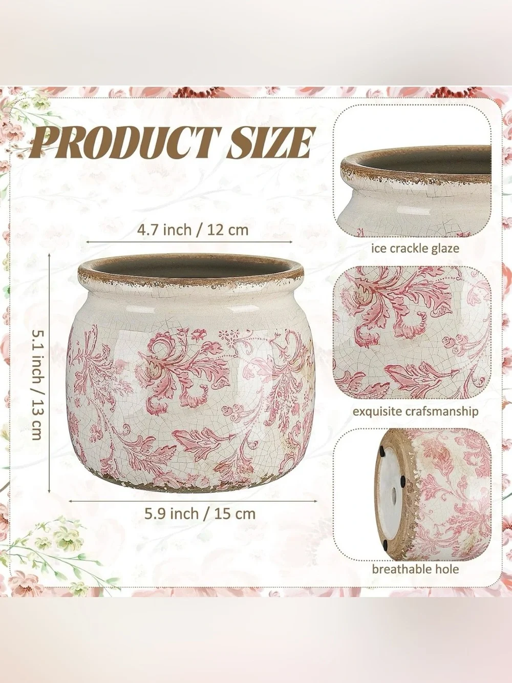 Vintage Planter Large Ceramic Plants Pot Pink